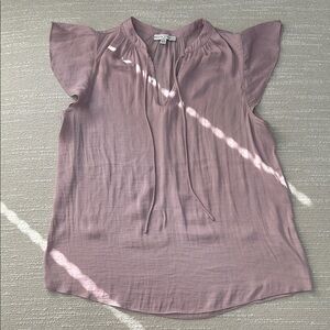 Madison D’Amelie Mauve Tie-Front Flutter Sleeve V-Neck Blouse